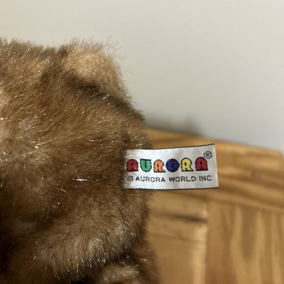 Aurora Brown Teddy Bear Red Ribbon Plush Frosted Stuffed Animal 13" - Picture 6 of 10